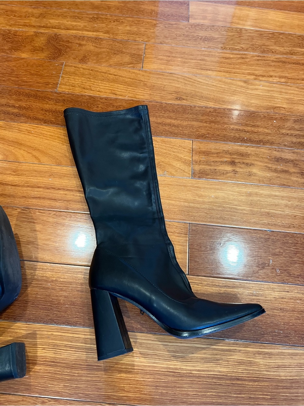 Fashion Nova Black Knee-High Square Toe Block Heel Boots - Picture 5 of 7